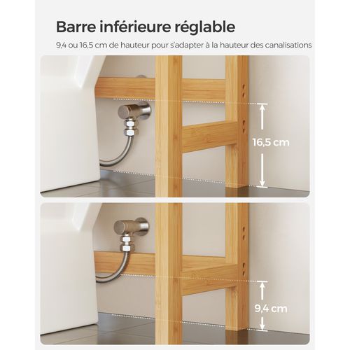 Étagère Wc, Rangement Au-dessus Des Toilettes, 3 Niveaux, Avec Étagère Réglable, Beige Naturel