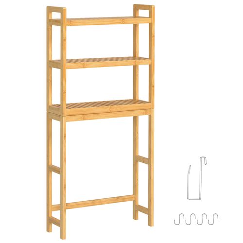 Étagère Wc, Rangement Au-dessus Des Toilettes, 3 Niveaux, Avec Étagère Réglable, Beige Naturel