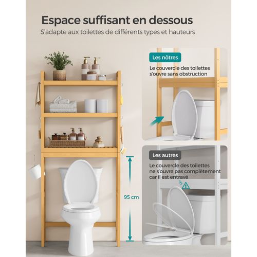 Étagère Wc, Rangement Au-dessus Des Toilettes, 3 Niveaux, Avec Étagère Réglable, Beige Naturel