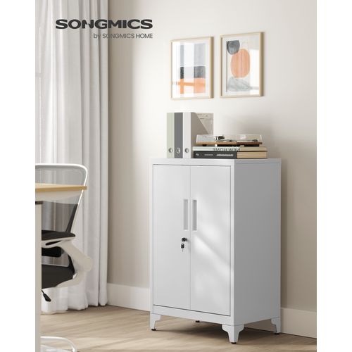 Caisson De Bureau, Armoire De Bureau à 2 Portes, Verrouillable, En Acier, Gris Mat