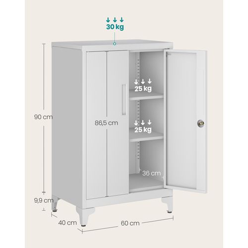 Caisson De Bureau, Armoire De Bureau à 2 Portes, Verrouillable, En Acier, Gris Mat