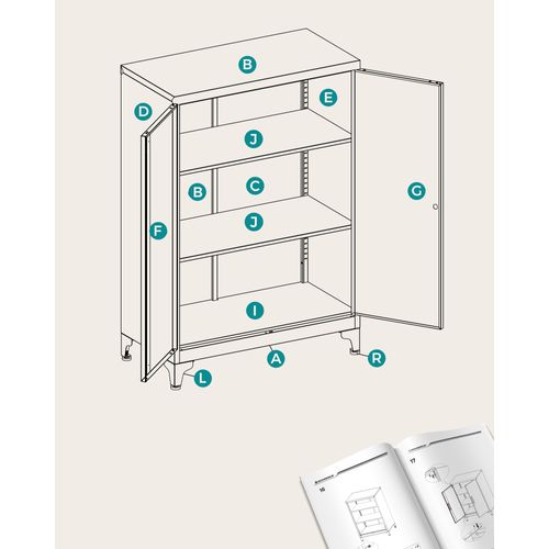 Caisson De Bureau, Armoire De Bureau à 2 Portes, Verrouillable, En Acier, Gris Mat