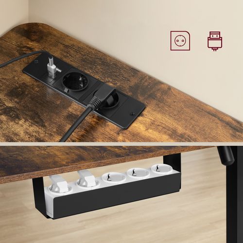 Bureau Électrique Réglable En Hauteur, Table D’angle En L, 140 X 160 Cm, Marron Et Noir