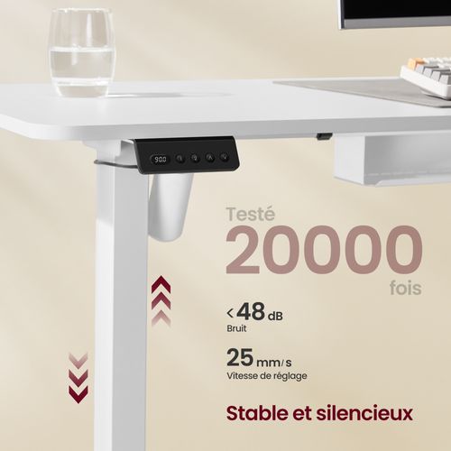 Table D’angle En L, 140 X 160 Cm, Avec Multiprise, 2 Hauteurs, Blanc Nuage Et Blanc Mat