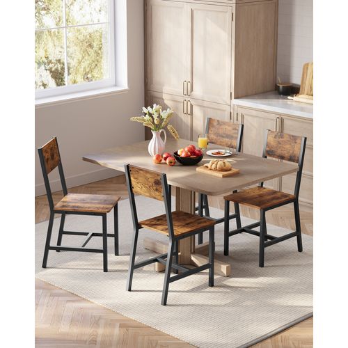 Chaise Salle à Manger Lot De 4, Cadre En Acier, Style Industriel, Marron Rustique Et Noir D'encre