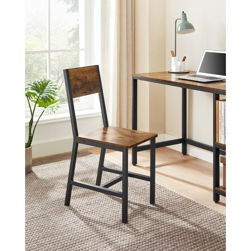 Chaise Salle à Manger Lot De 4, Cadre En Acier, Style Industriel, Marron Rustique Et Noir D'encre