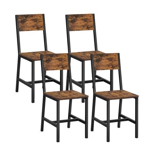 Chaise Salle à Manger Lot De 4, Cadre En Acier, Style Industriel, Marron Rustique Et Noir D'encre
