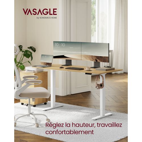 Bureau Électrique Réglable En Hauteur, Cadre De Bureau Assis-debout, Avec 2 Crochets, Blanc Mat