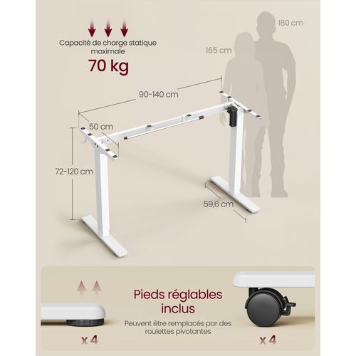 Bureau Électrique Réglable En Hauteur, Cadre De Bureau Assis-debout, Avec 2 Crochets, Blanc Mat