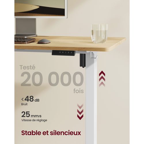 Bureau Électrique Réglable En Hauteur, Cadre De Bureau Assis-debout, Avec 2 Crochets, Blanc Mat