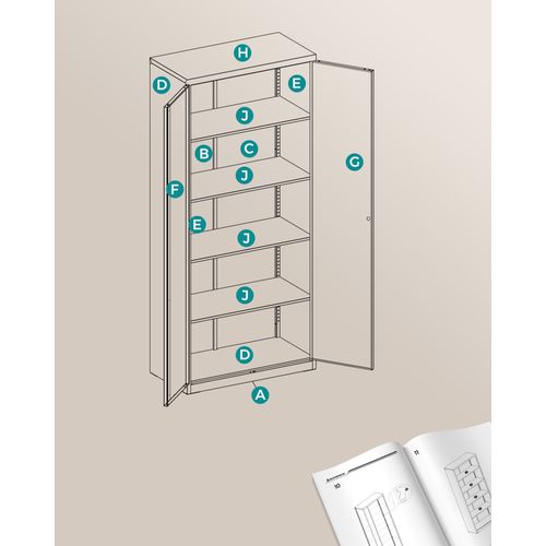 Meuble De Rangement Bureau, 5 Niveaux, Doubles Portes, Serrure, Étagères Réglables, Blanc Mat