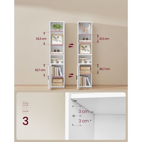 Bibliothèque, Étagère Haute Sur 6 Niveaux, Avec Porte, 24 X 31,8 X 175 Cm, Blanc Nuage