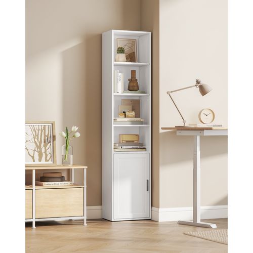 Bibliothèque, Étagère Haute Sur 6 Niveaux, Avec Porte, 24 X 31,8 X 175 Cm, Blanc Nuage