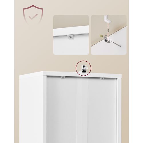 Bibliothèque, Étagère Haute Sur 6 Niveaux, Avec Portes, 24 X 60 X 175 Cm, Blanc Nuage