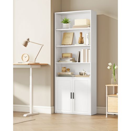 Bibliothèque, Étagère Haute Sur 6 Niveaux, Avec Portes, 24 X 60 X 175 Cm, Blanc Nuage