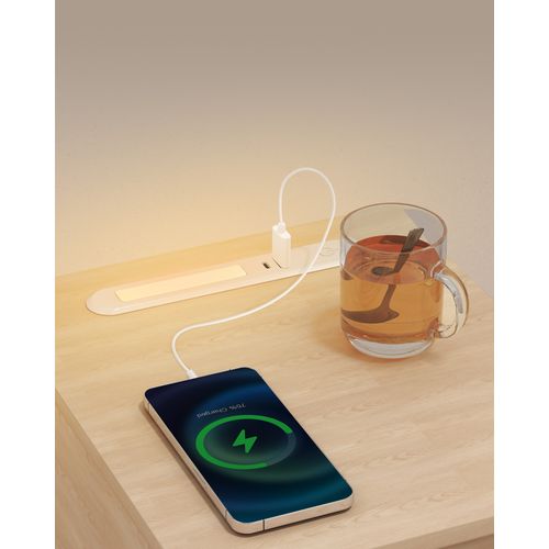 Table De Chevet Étroite, Avec Éclairage LED, 1 Port USB-a, 1 Port USB-c, Jaune Amande Et Blanc Nuage