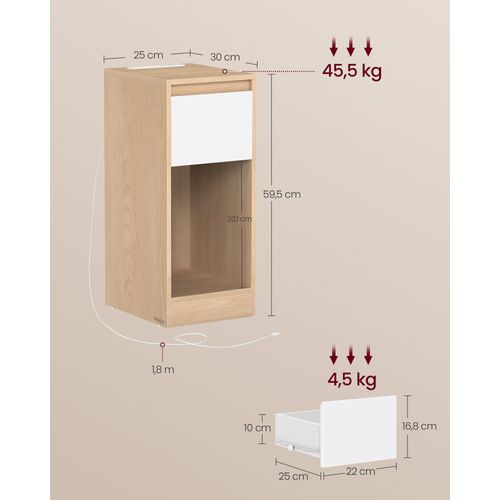 Table De Chevet Étroite, Avec Éclairage LED, 1 Port USB-a, 1 Port USB-c, Jaune Amande Et Blanc Nuage