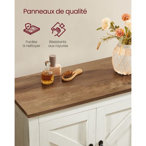 Armoire De Rangement Avec Portes Coulissantes, Style Ferme, Étagères Réglables, Blanc Rustique