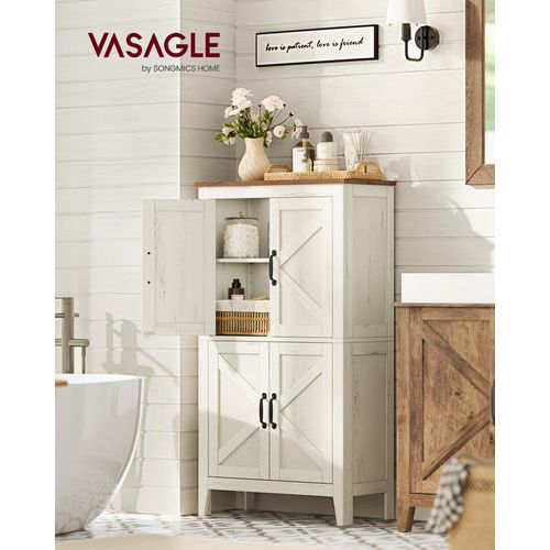 Armoire De Rangement Avec Portes Coulissantes, Style Ferme, Étagères Réglables, Blanc Rustique