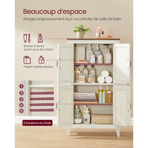 Armoire De Rangement Avec Portes Coulissantes, Style Ferme, Étagères Réglables, Blanc Rustique