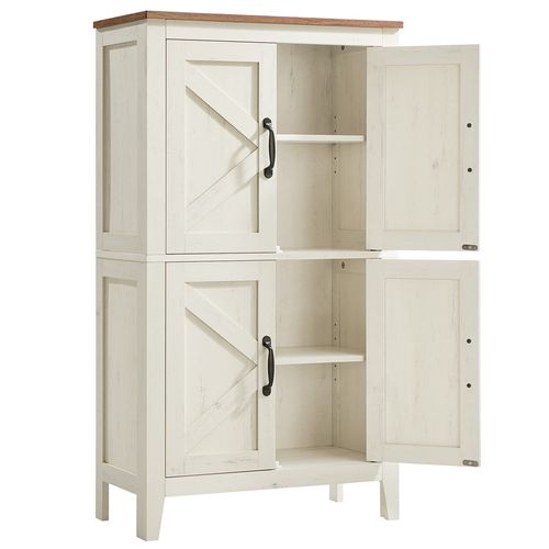Armoire De Rangement Avec Portes Coulissantes, Style Ferme, Étagères Réglables, Blanc Rustique