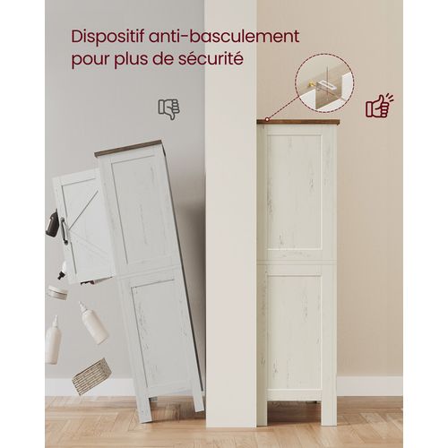 Armoire De Rangement Avec Portes Coulissantes, Style Ferme, Étagères Réglables, Blanc Rustique