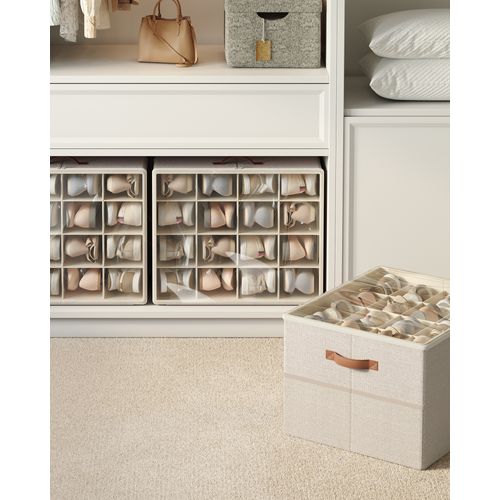 Organiseur De Chaussures, Pour 16 Paires, Avec Poignées, Couvercle Transparent, Modulable, Beige