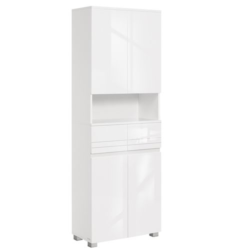 Colonne De Salle De Bain, Avec 2 Tiroirs, Étagères Réglables, Compartiments, 30 X 60 X 170 Cm, Blanc