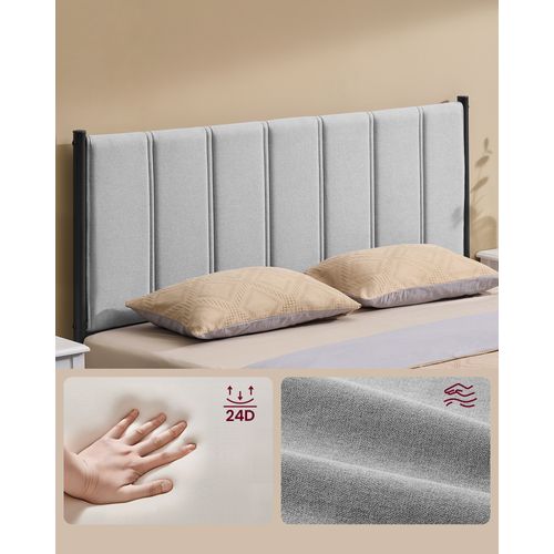 Cadre De Lit Double, 140 X 190 Cm, Avec Tête De Lit Rembourrée, Supporte Jusqu'à 500 Kg, Gris