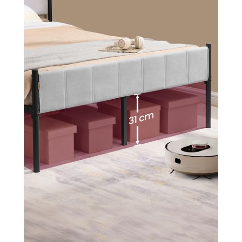 Cadre De Lit Double, 140 X 190 Cm, Avec Tête De Lit Rembourrée, Supporte Jusqu'à 500 Kg, Gris