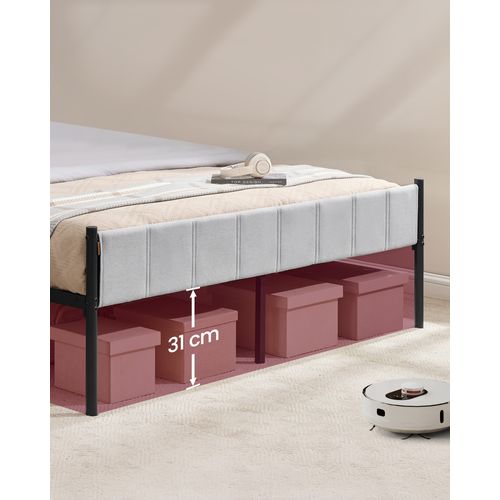 Cadre De Lit Double, 160 X 200 Cm, Avec Tête De Lit Rembourrée, Supporte Jusqu'à 500 Kg, Gris