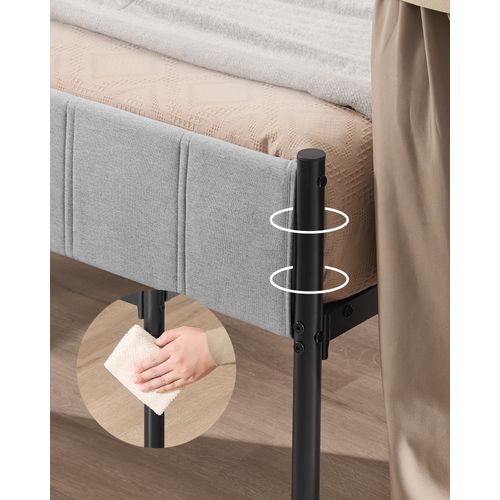 Cadre De Lit Double, 160 X 200 Cm, Avec Tête De Lit Rembourrée, Supporte Jusqu'à 500 Kg, Gris