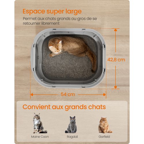 Bac à Litière, XXL, Avec Couvercle, Plateau Amovible, Pelle, Brosse, Fond Anti-fuite, Gris