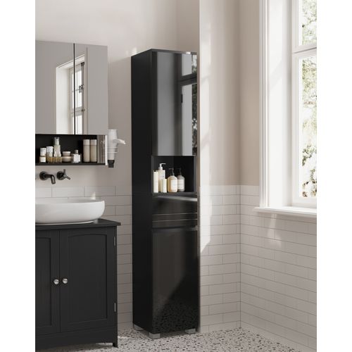 Colonne De Salle De Bain, Avec Tiroir, Étagères Réglables, Compartiments, 30 X 30 X 170 Cm, Noir