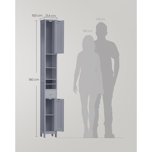 Colonne De Salle De Bain Haute, Avec Étagères Réglables, Tiroir, Compartiments Ouverts, Gris