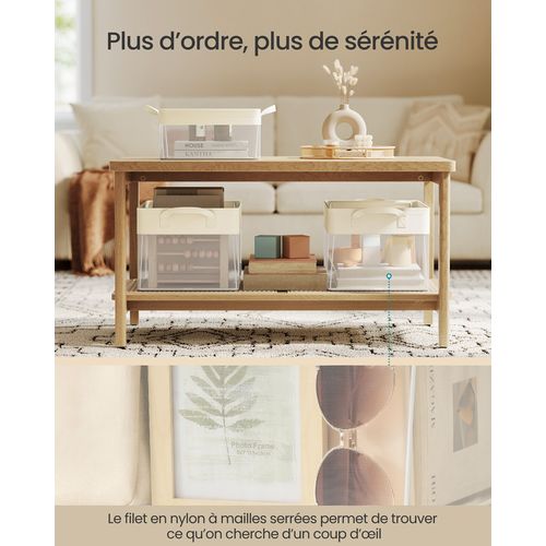 Boîtes De Rangement, Lot De 3, Taille Moyenne, Filet De Nylon Transparent, 40 X 30 X 25 Cm, Poignées