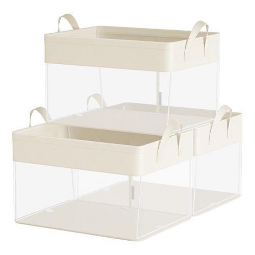 Boîtes De Rangement, Lot De 3, Taille Moyenne, Filet De Nylon Transparent, 40 X 30 X 25 Cm, Poignées