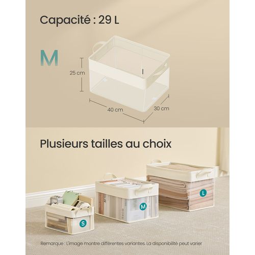 Boîtes De Rangement, Lot De 3, Taille Moyenne, Filet De Nylon Transparent, 40 X 30 X 25 Cm, Poignées