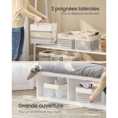 Boîtes De Rangement, Lot De 3, Taille Moyenne, Filet De Nylon Transparent, 40 X 30 X 25 Cm, Poignées