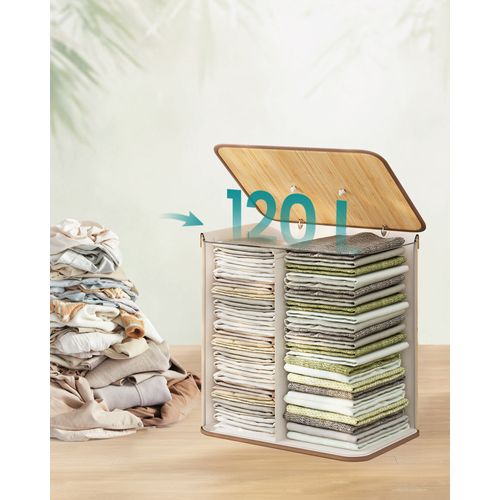 Panier à Linge Avec Couvercle, 120 L, Pliable, Sac Amovible Et Lavable En Machine, Naturel