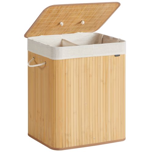 Panier à Linge Avec Couvercle, 120 L, Pliable, Sac Amovible Et Lavable En Machine, Naturel