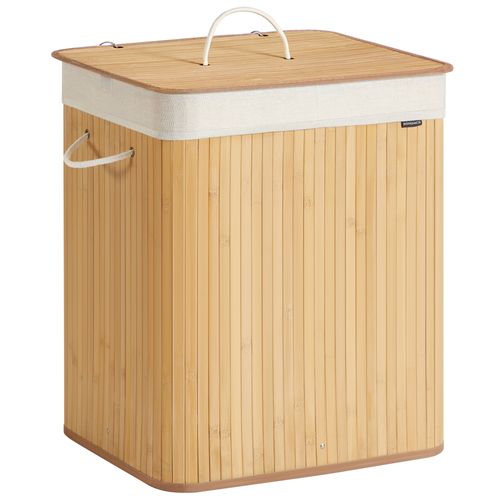 Panier à Linge Avec Couvercle, 120 L, Pliable, Sac Amovible Et Lavable En Machine, Naturel