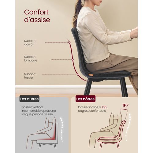 Chaises De Salle à Manger, Lot De 4, Pieds Réglables, Tissu Chenille, Pu Texturé Glacé, Gris Ardoise