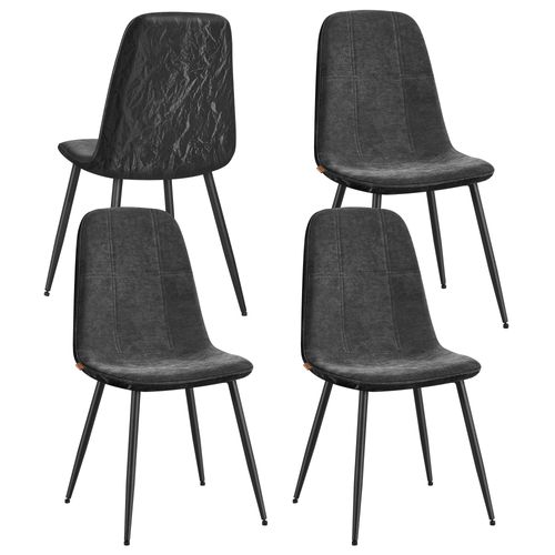 Chaises De Salle à Manger, Lot De 4, Pieds Réglables, Tissu Chenille, Pu Texturé Glacé, Gris Ardoise
