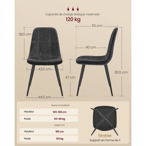 Chaises De Salle à Manger, Lot De 4, Pieds Réglables, Tissu Chenille, Pu Texturé Glacé, Gris Ardoise