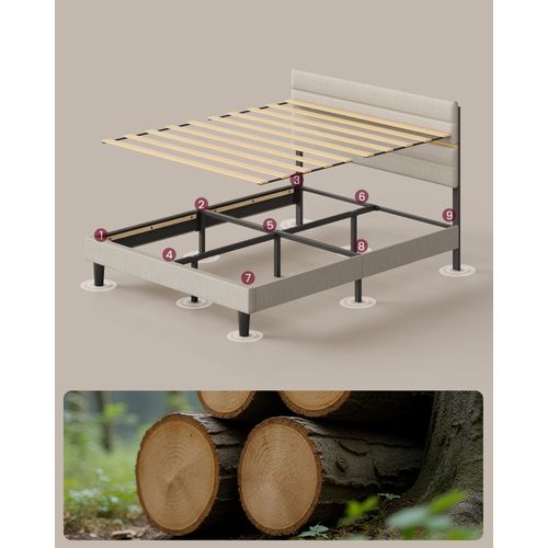 Lit Double, Convient Pour Un Matelas De 140 X 190 Cm, Tête De Lit Rembourrée Ajustable, Beige