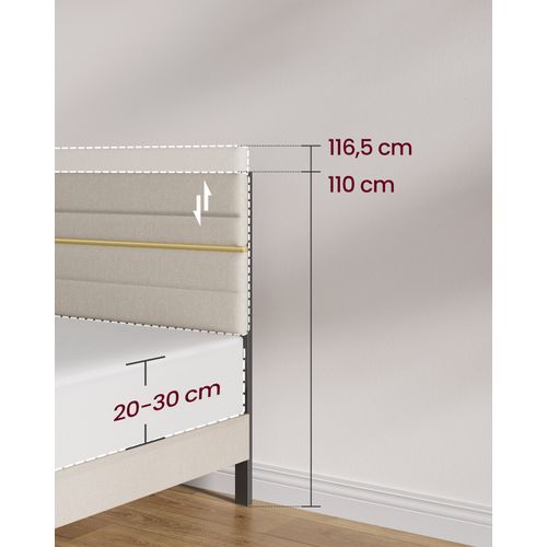 Lit Double, Convient Pour Un Matelas De 140 X 190 Cm, Tête De Lit Rembourrée Ajustable, Beige