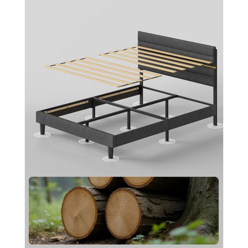 Lit Double, Convient Pour Un Matelas De 140 X 190 Cm, Tête De Lit Rembourrée Ajustable, Gris