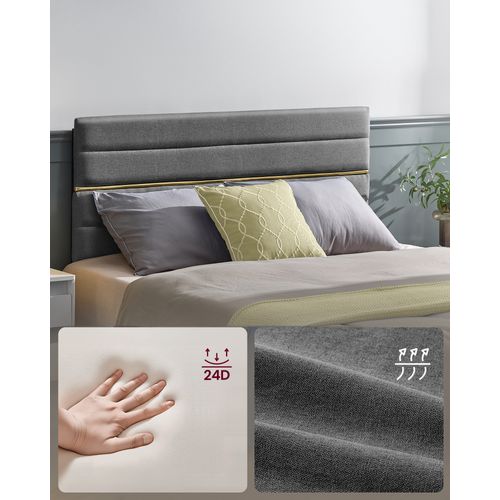 Lit Double, Convient Pour Un Matelas De 140 X 190 Cm, Tête De Lit Rembourrée Ajustable, Gris