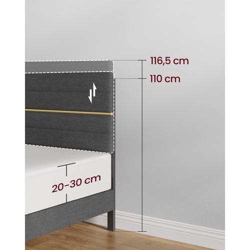 Lit Double, Convient Pour Un Matelas De 140 X 190 Cm, Tête De Lit Rembourrée Ajustable, Gris